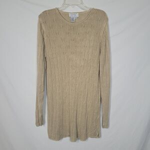 Jennifer Moore Linen Blend Sweater Womens M Beige Fine Cable Knit Spring Tunic